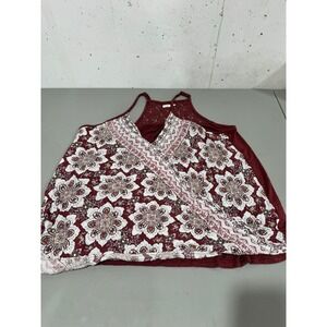 Maurices Womens Large Burgundy Floral Lace Back Halter Neck Tank Top Boho Blouse